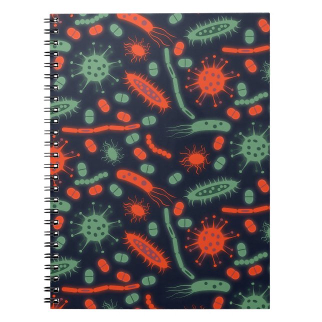 Carnet Bactérie lumineuse Microorganisme vert rouge (Devant)