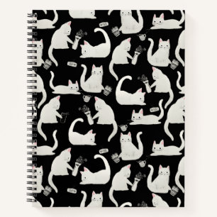 Carnet Bad Cats Knocking Stuff Over, White Cats on Black