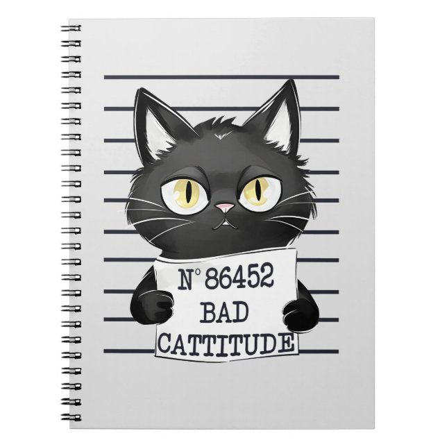 Carnet Bad Cattitude - Mugshot de chat noir (Devant)