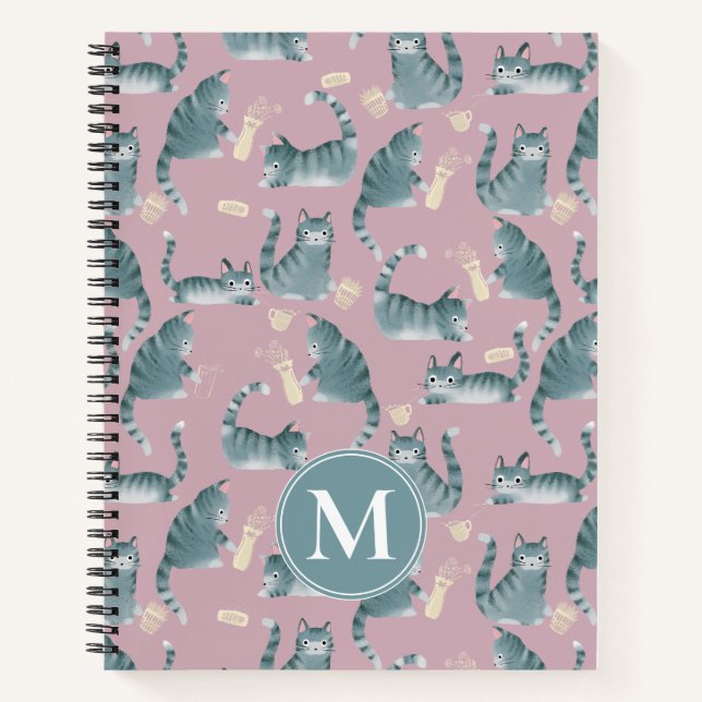 Carnet Bad Grey Tabby Chats Frappe Stuff Over & Monogramm (Devant)