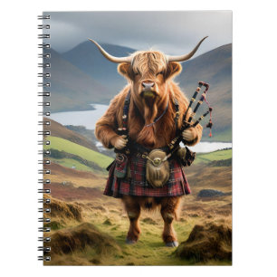 Carnet Bagpiper de vache écossaise Highland