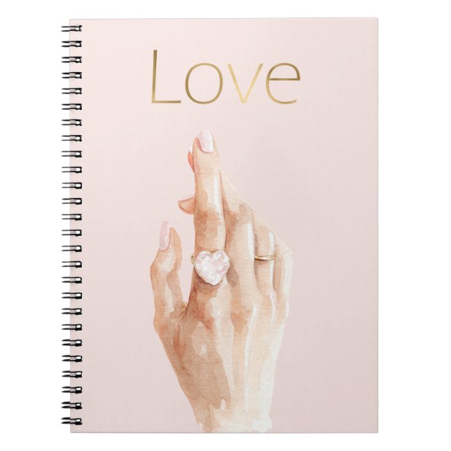 Carnet Bague à main en or cœur rose amour (Devant)