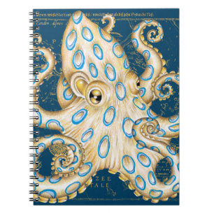 Carnet Bague bleue Octopus Indigo Carte Vintage Nautique