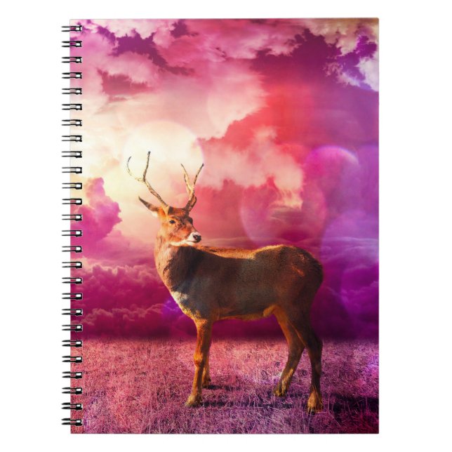 Carnet Bague de cerf à queue blanche en nuages roses (Devant)