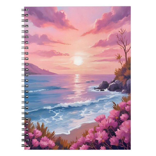 Carnet Baie de Blush Beach | Aquarelle rose du coucher de (Devant)