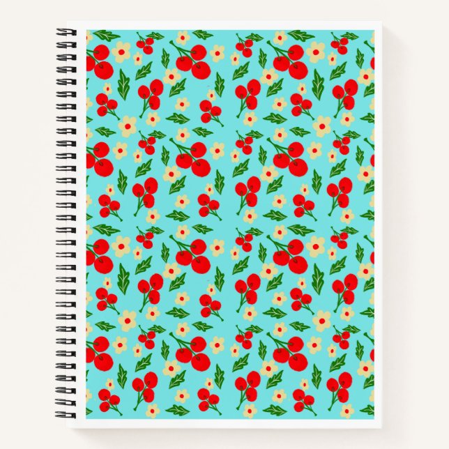 Carnet Baies Rouges Joyeuses & Motif de Fleurs Minuscules (Devant)