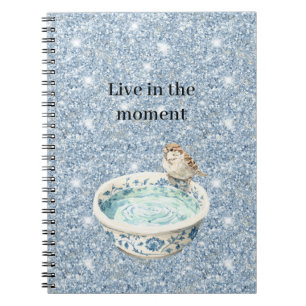 Carnet Bain d'oiseaux pailleté bleu ciel clair