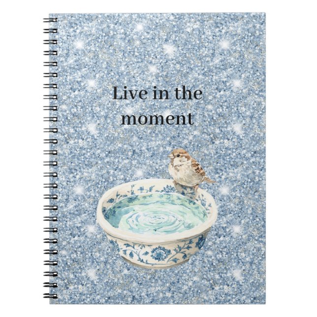 Carnet Bain d'oiseaux pailleté bleu ciel clair (Devant)