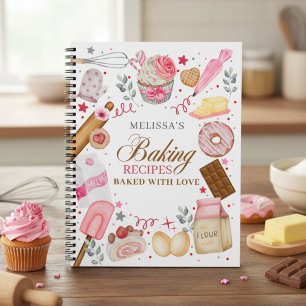 Carnet Baking élégant rose blanc Cuisiné avec amour
