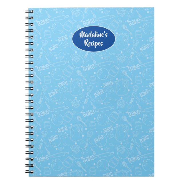 Carnet Baking Utensil Tool Blue Illustration Recipe Book (Devant)
