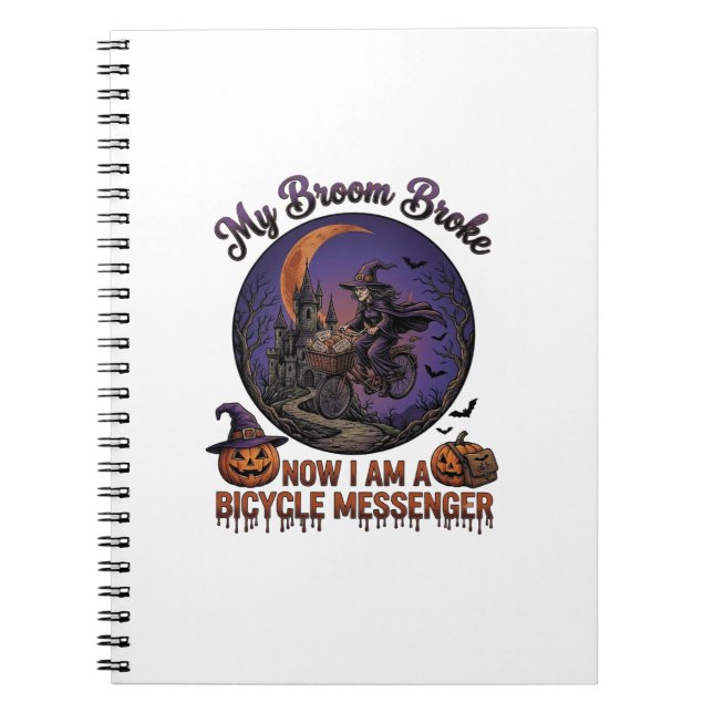 Carnet Balai Cassa Messager à Vélo Sorcière Halloween Lun (Devant)