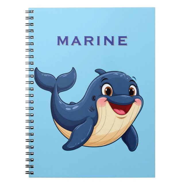 Carnet Baleine de dessin animé joyeuse nageant (Devant)