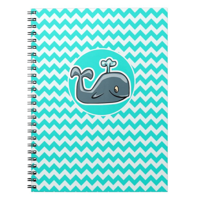 Carnet Baleine mignonne sur Turquoise, Aqua Color Chevron (Devant)