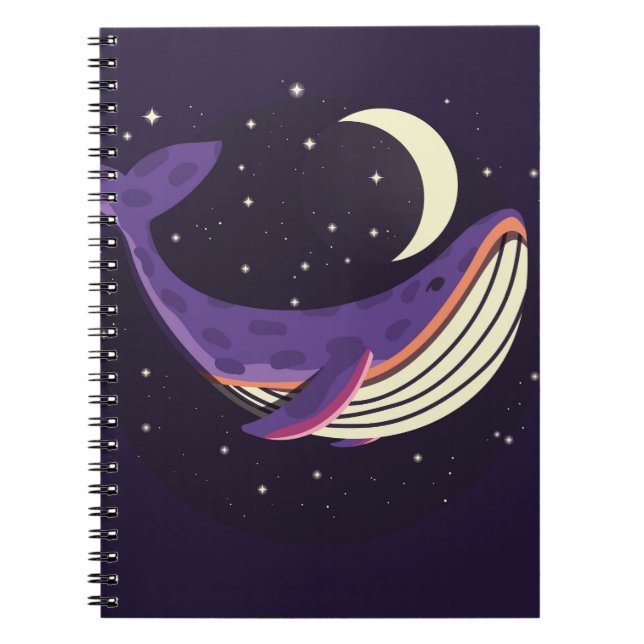 Carnet Baleine spatiale : portrait illustré coloré. (Devant)
