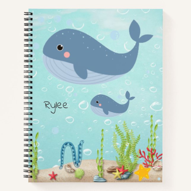 Carnet Baleines Colorées École Enfants Personnalisée (Devant)