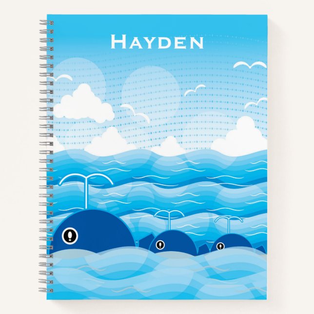 Carnet Baleines et vagues Bleu Océan Personnalisé (Devant)