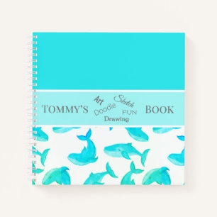 Carnet Baleines nom personnalisé sarcelle