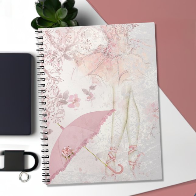 Carnet Ballerina en Pointe Pink Parasol Floral (Créateur téléchargé)