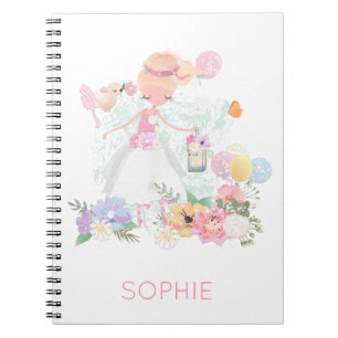 Carnet Ballerina Graceful Bird Flores Nom Rose Blanc