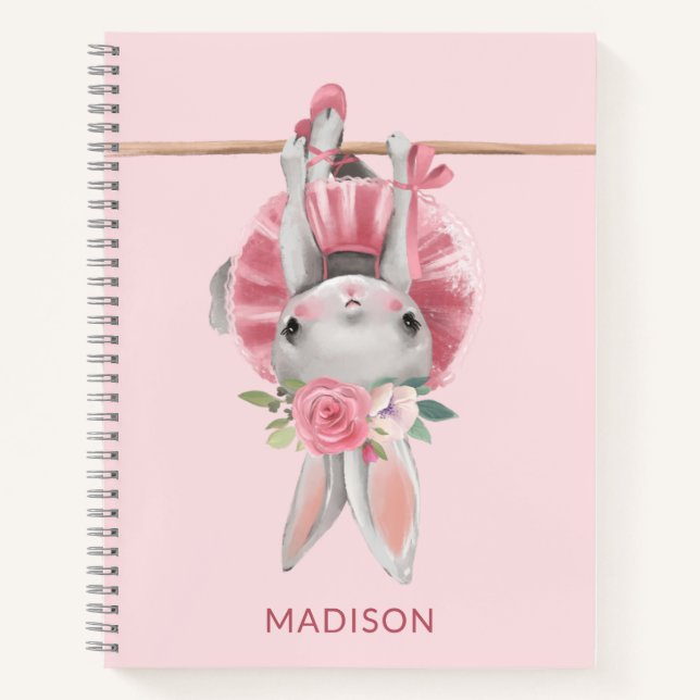 Carnet Ballerina Rose Cute Bunny Ballet Personnalisé (Devant)