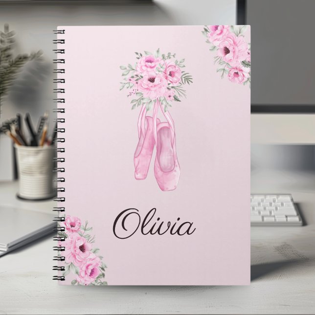 Carnet Ballerine élégante rose à motif floral avec nom pe (Créateur téléchargé)