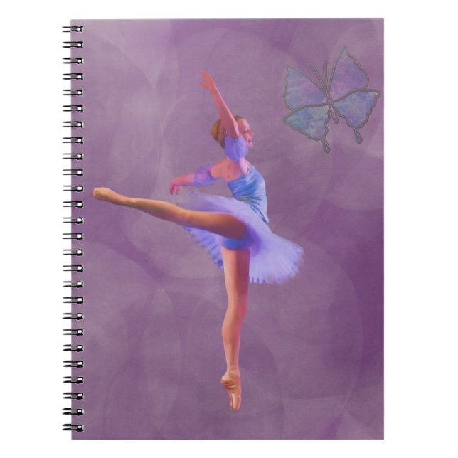 Carnet Ballerine en position d'arabesque dans pourpre et (Devant)