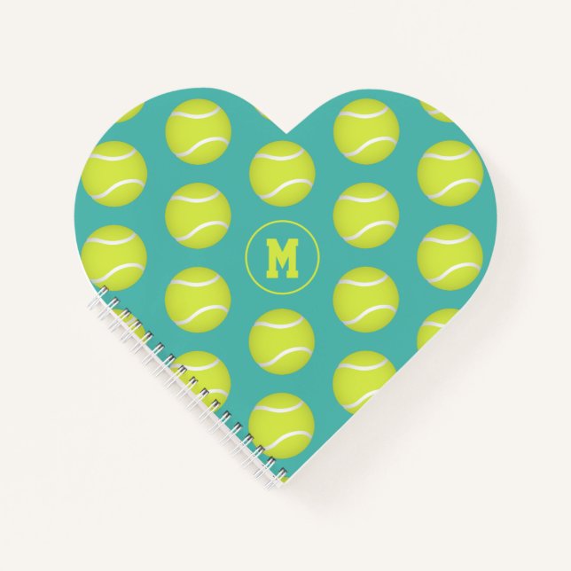 Carnet balles de tennis motif en forme de coeur monogramm (Devant)