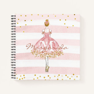 Carnet Ballet Girl Parties scintillant or rose Aquarelle 