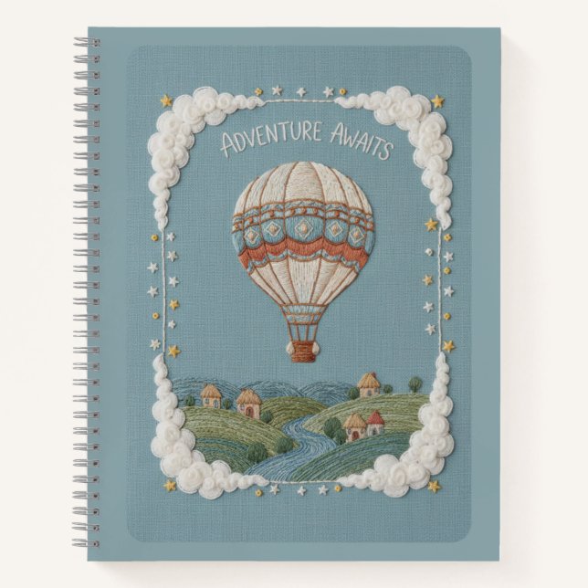 Carnet Ballon à Air Chaud Brodé "L'Aventure Attend" (Devant)