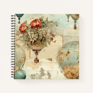 Carnet Ballon à air chaud Pivoine Vintage Carte Antique