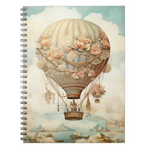 Carnet Ballon à air chaud vintage Steampunk Floral Blue (