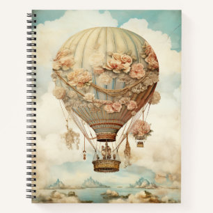 Carnet Ballon à air chaud vintage Steampunk Floral Blue (