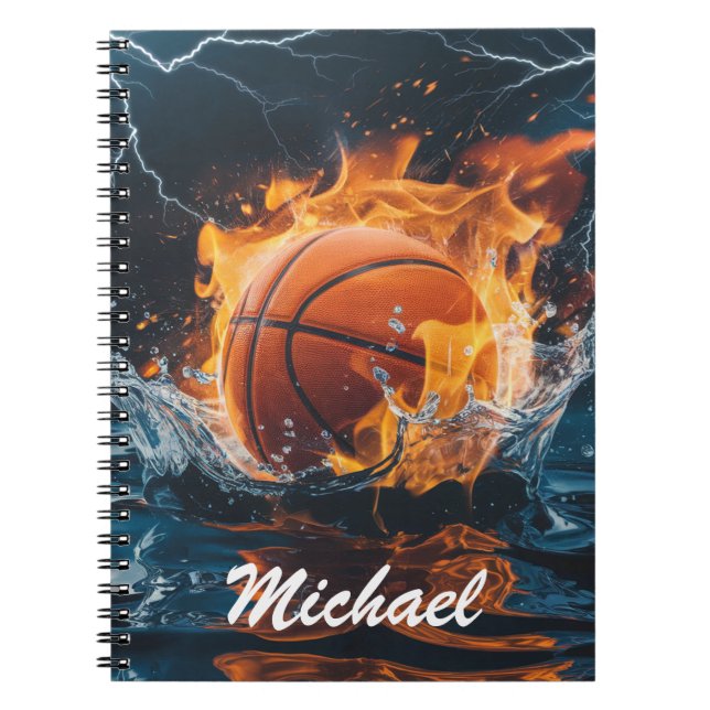 Carnet Ballon de basketball personnalisé en feu et dans l (Devant)