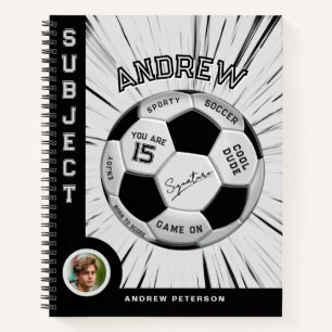Carnet Ballon de Football Moderne Noir Blanc Editable Jal