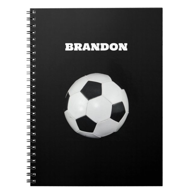 Carnet Ballon de football noir garçons personnalisé avec  (Devant)