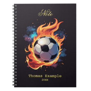 Carnet Ballon de football volant avec flammes.