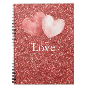 Carnet Ballons coeurs roses rouges pailletés