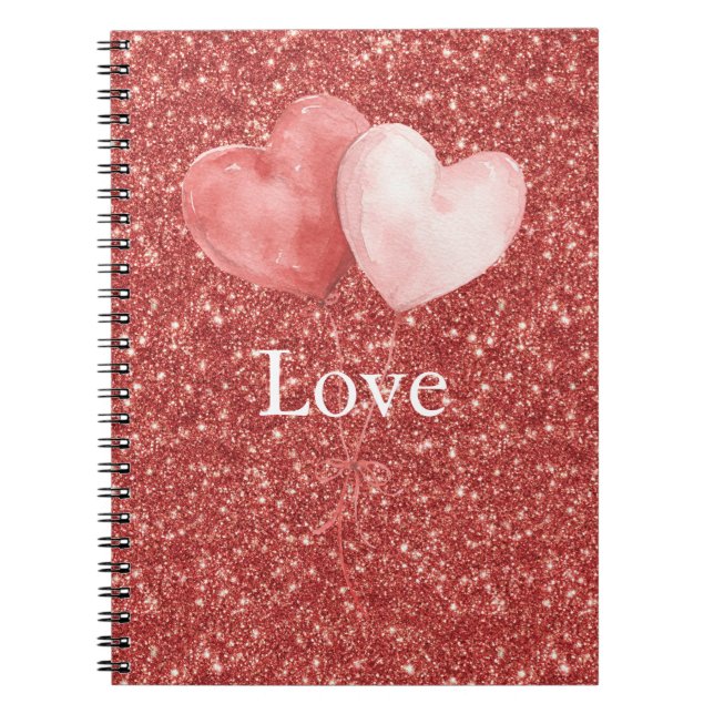 Carnet Ballons coeurs roses rouges pailletés   (Devant)