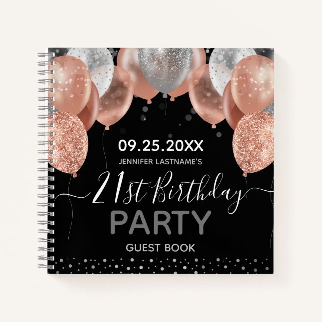 Carnet Ballons de Parties scintillant rose 21e anniversai (Devant)