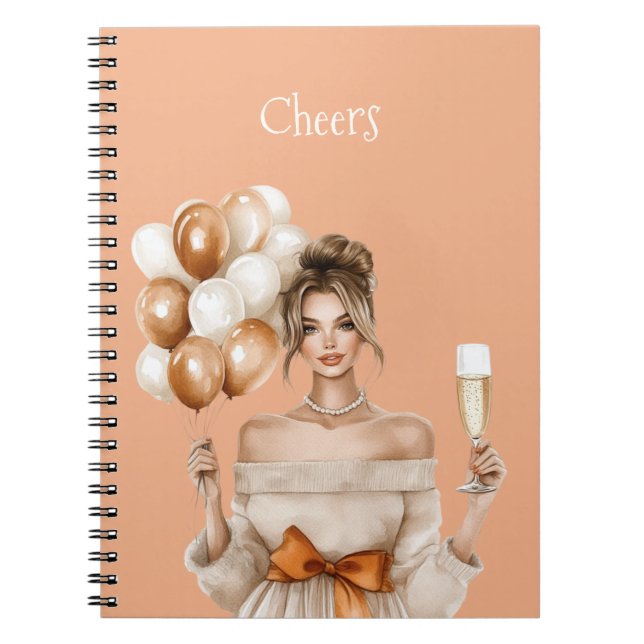 Carnet Ballons en bronze blanc à noeud orange féminin (Devant)