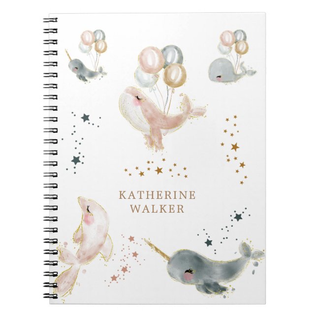 Carnet ballons magiques de baleines monogramme mignon (Devant)