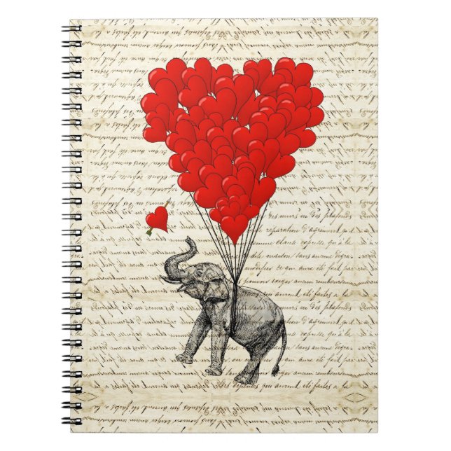 Carnet Ballons romantiques d'éléphant et de coeur (Devant)