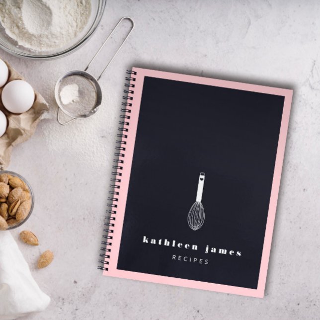 Carnet Ballotte Whisk Blush Pink Black Ajouter Votre Nom (Créateur téléchargé)