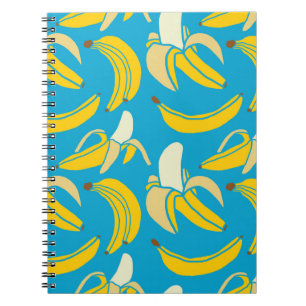 Carnet Bananes jaunes, motif arrière - plan bleu