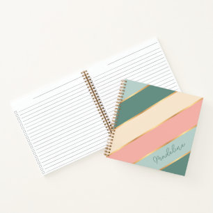 Carnet Bandes d'art d'or rose pâle et vert à la menthe