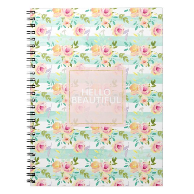 Carnet Bandes de menthe Floral Chic (Devant)