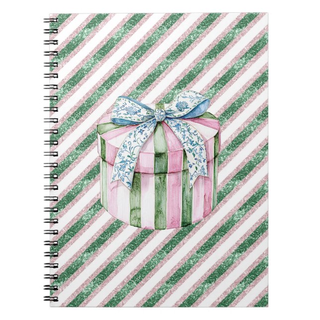 Carnet Bandes de paillettes vertes boîte rose bleue (Devant)