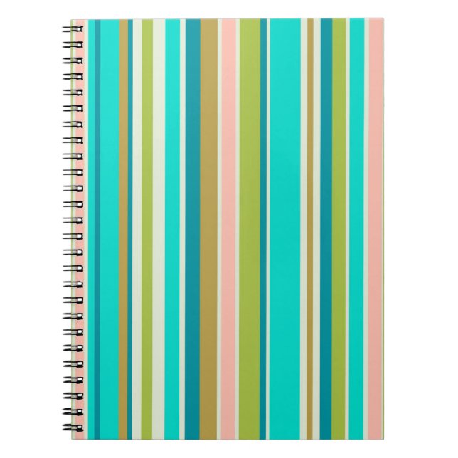 Carnet Bandes de pêche et turquoise roses rétro-verticale (Devant)