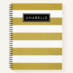 Carnet Bandes d'or, Motif rayé, Lignes, Votre Nom