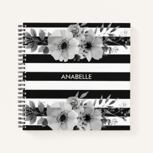 Carnet Bandes florales noires et blanches